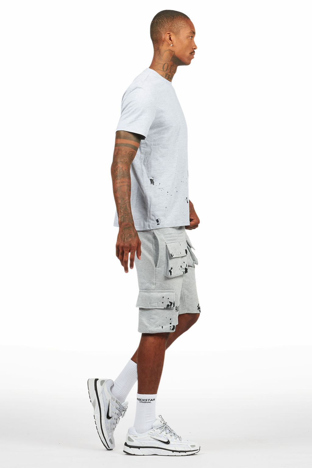 Raffer Heather Grey/Black T-Shirt Cargo Shorts Set