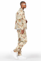 Kader Beige Multi Tapestry Cargo Jean