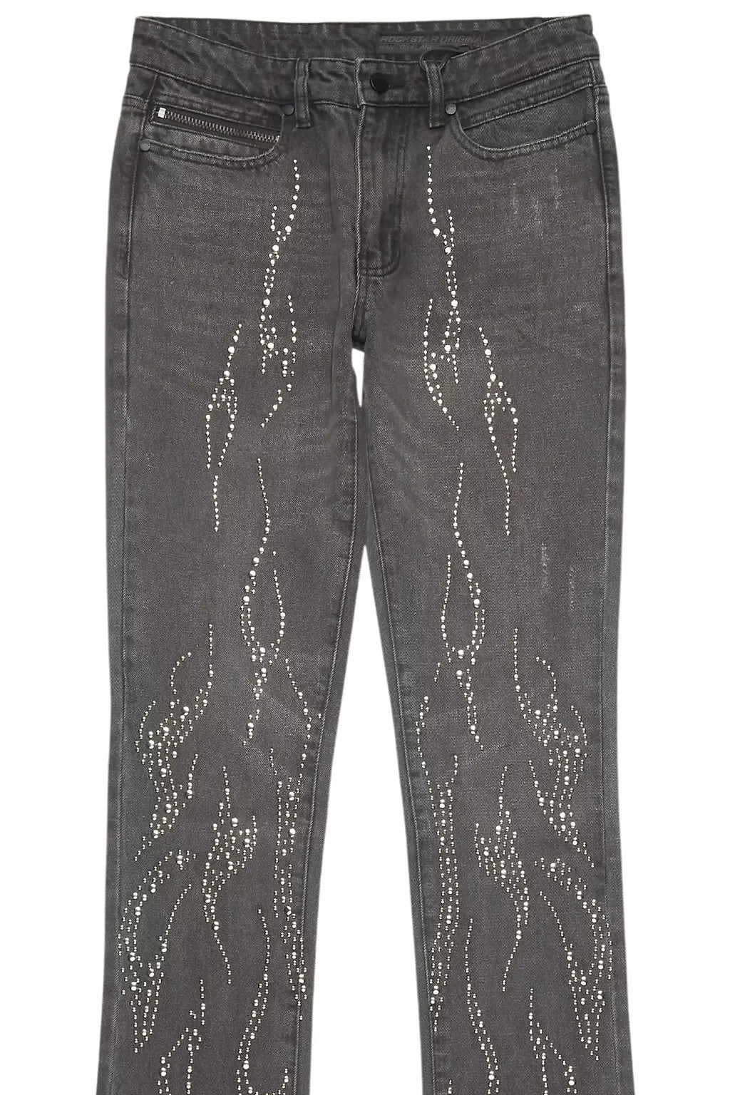 Tachi Dark Grey Rhinestone Stacked Flare Jean