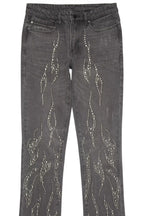 Tachi Dark Grey Rhinestone Stacked Flare Jean