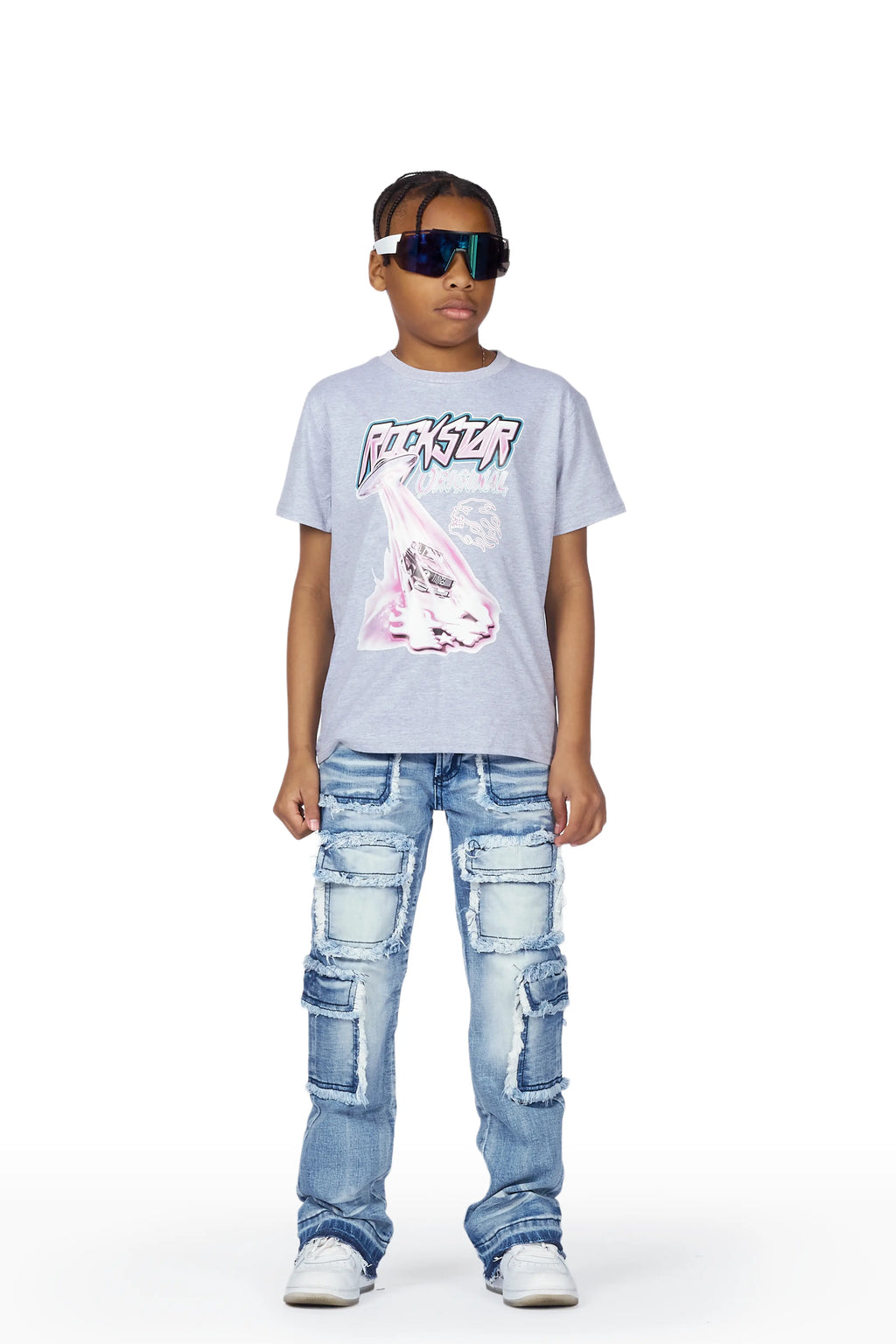 Boys Tyrell Blue Stacked Flare Cargo Jean