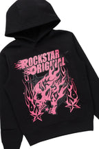 Girls Fire Black/Blue Hoodie/Stacked Flare Jean Set