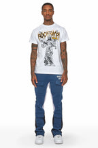 Joncarlo Navy Stacked Flare Track Pant