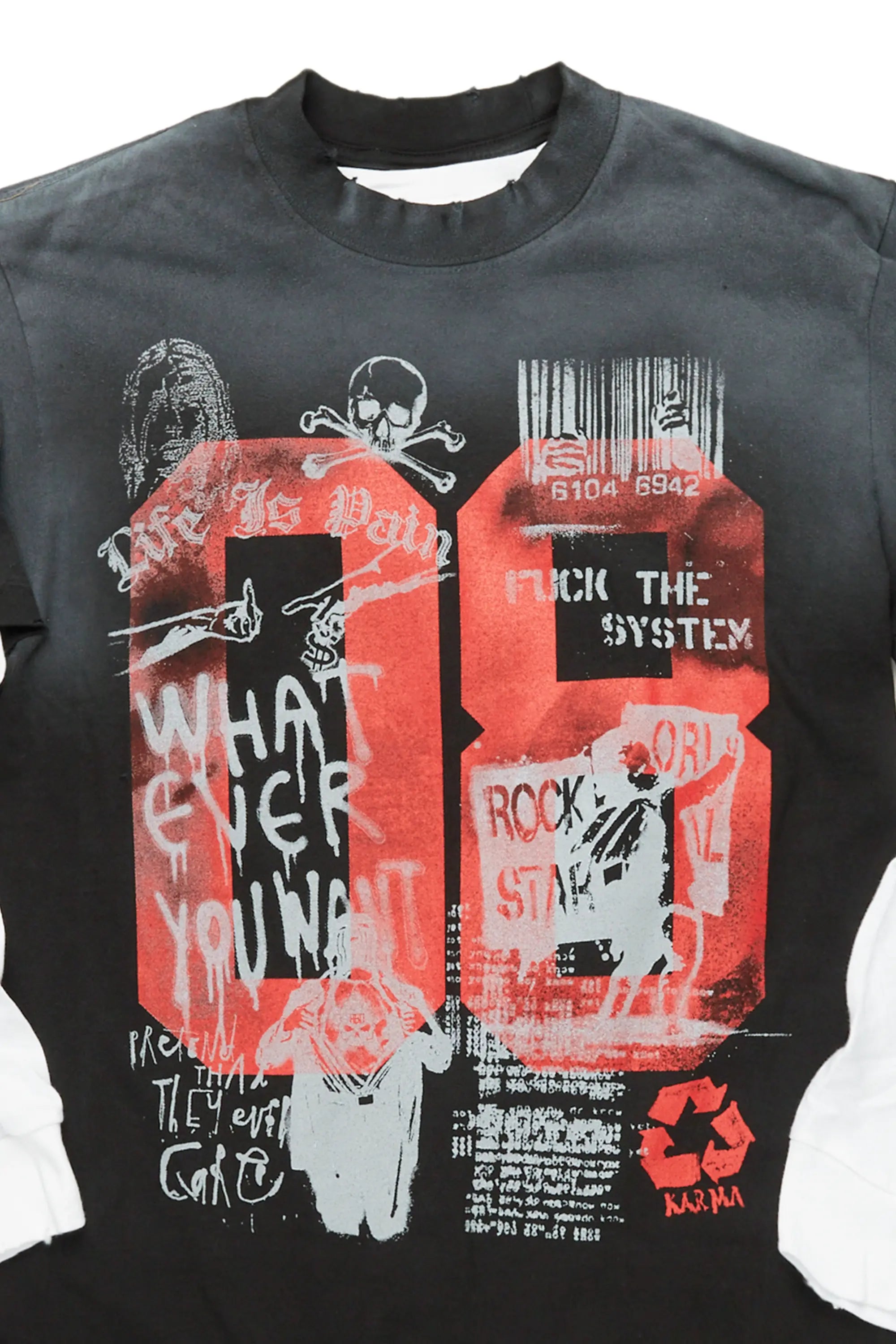 Grill Black Double Layer Long Sleeve Graphic T-Shirt