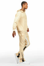 Sana Beige Hoodie/Stacked Flare Track Pant Set