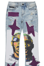 Boys Savage Blue Patchwork Stacked Flare Jean