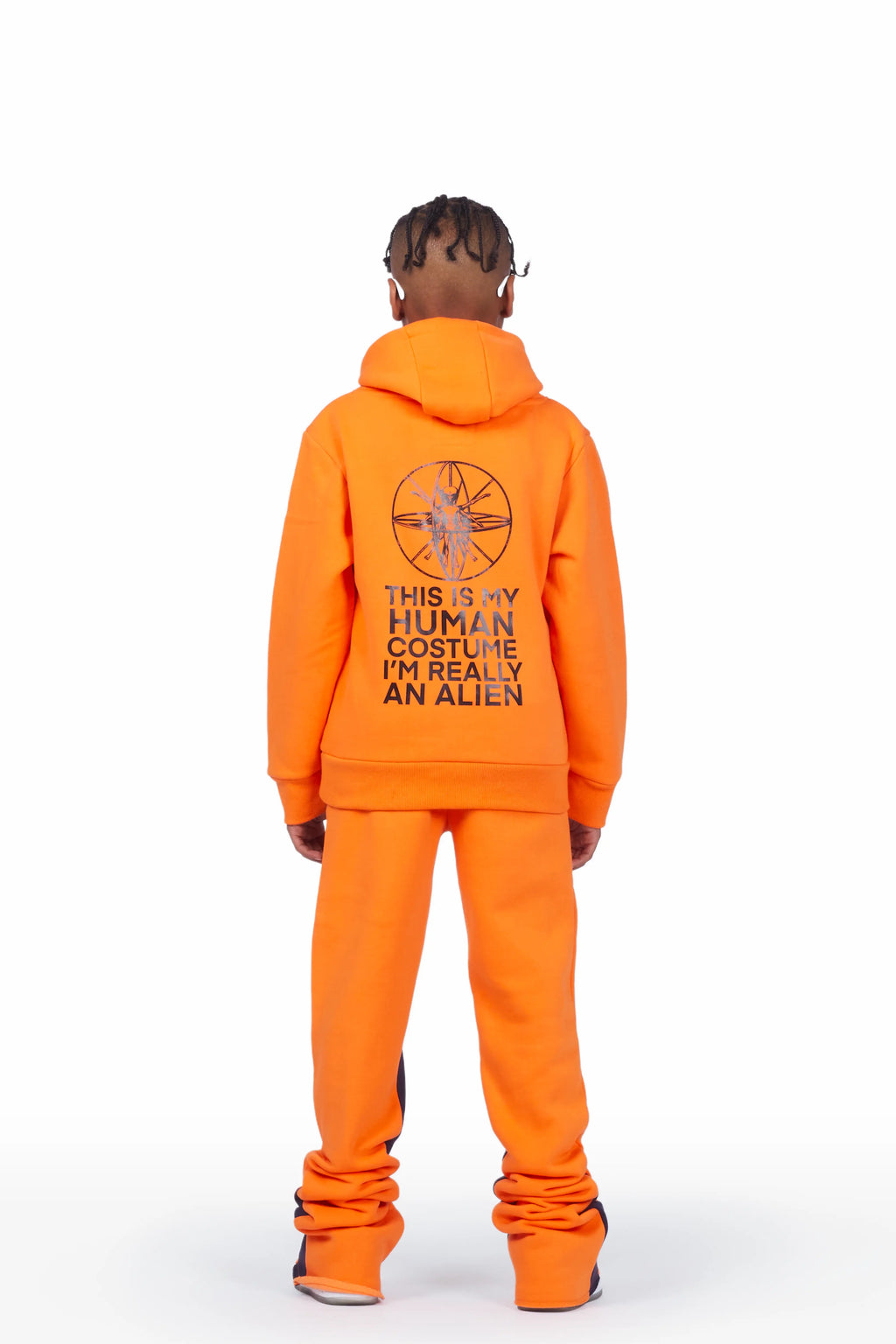 Boys Yarden Orange Hoodie Super Stacked Flare Track Set