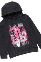 Girls Kammy Vintage Black Hoodie/Stacked Flare Jean Set