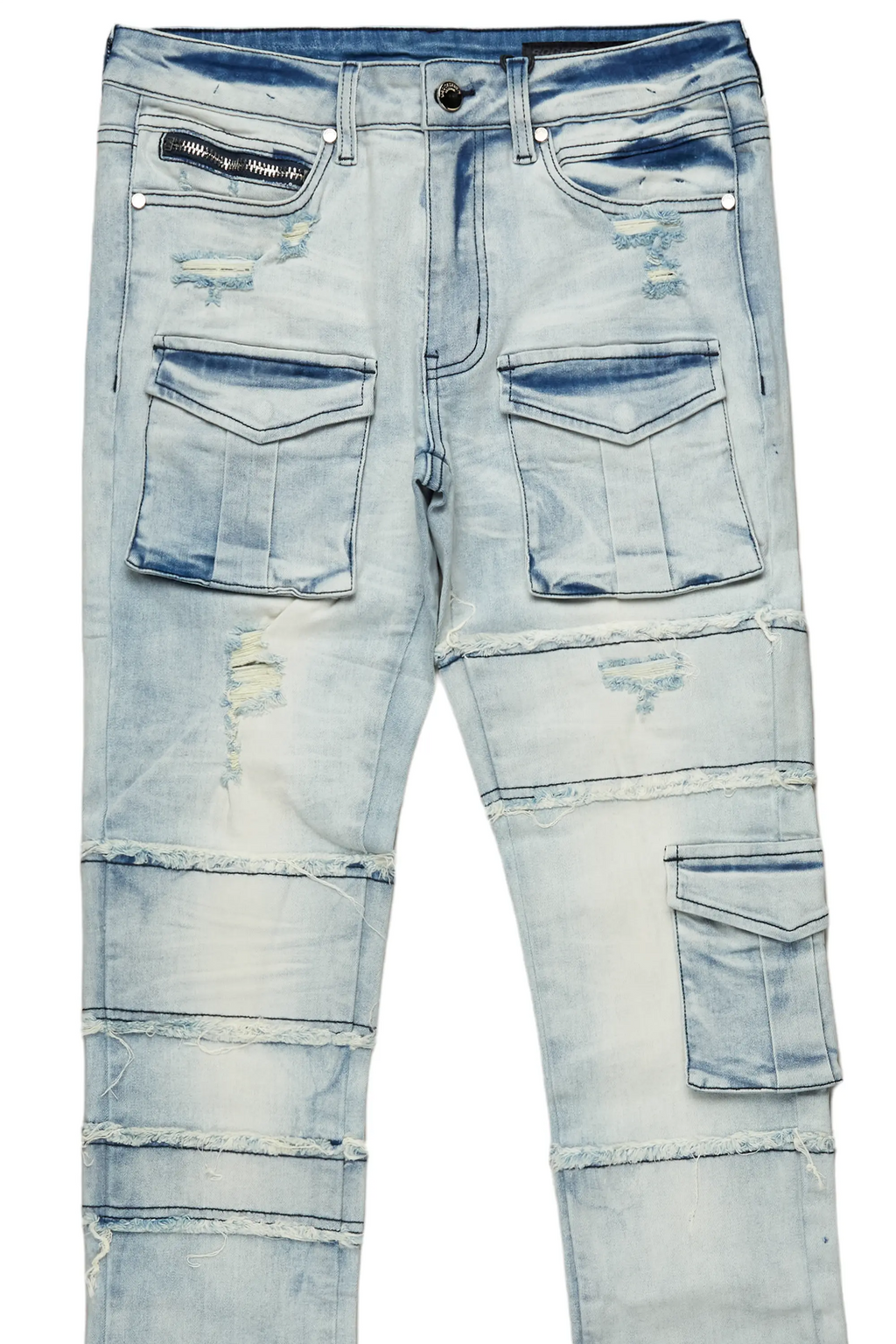 Folant Light Blue Stacked Cargo Flare Jean