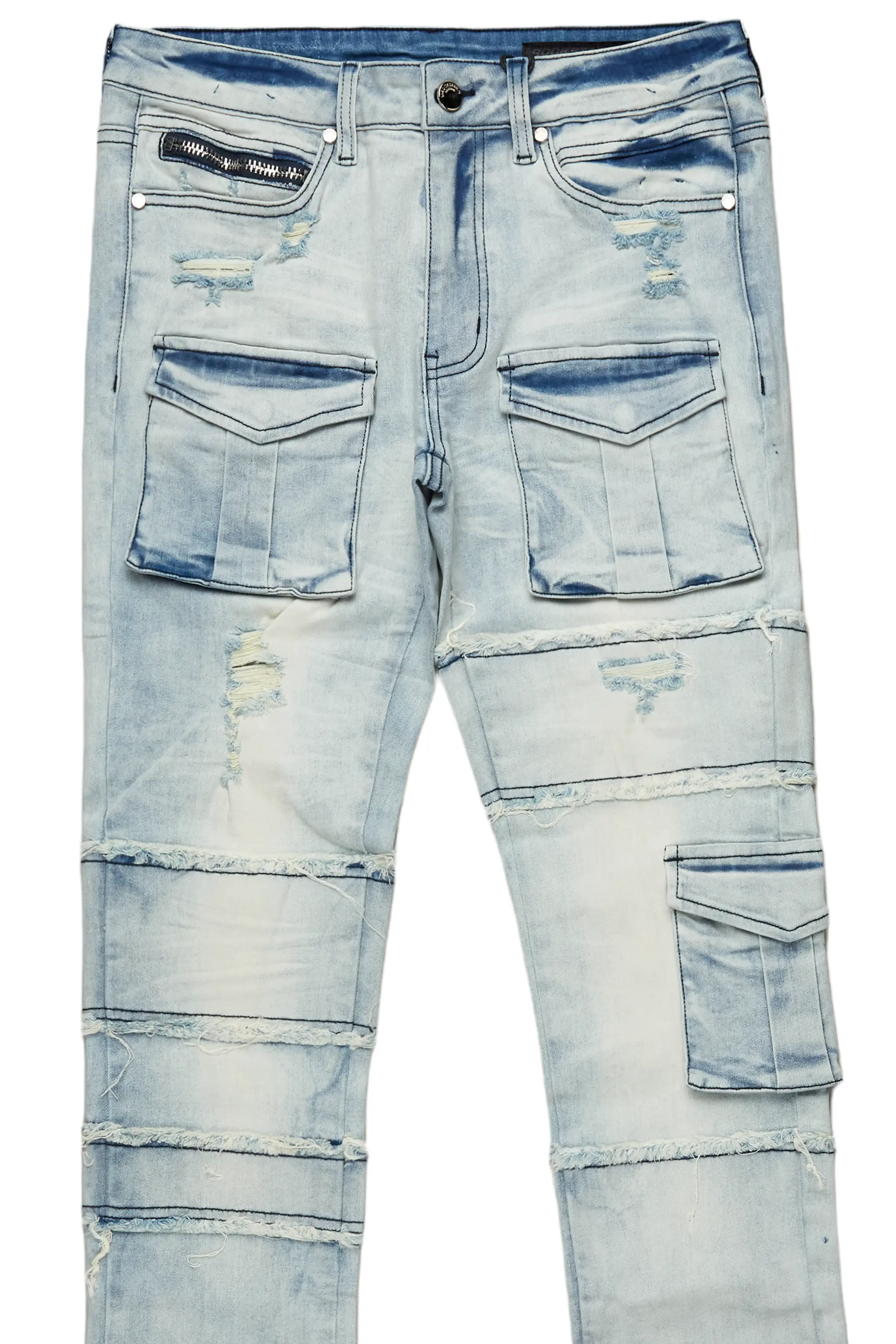 Folant Light Blue Stacked Cargo Flare Jean