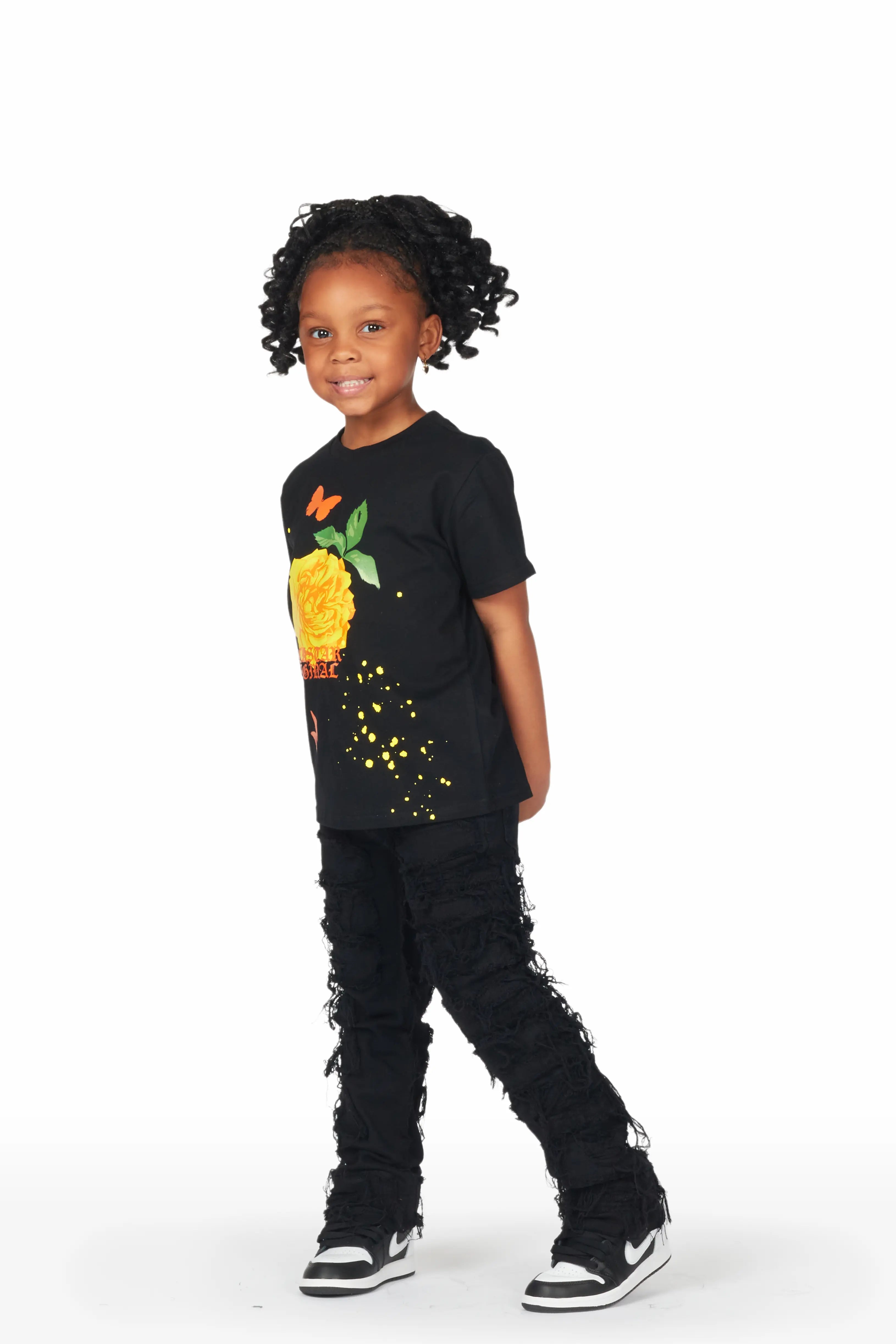 Girls Wanda Black Stacked Flare Jean