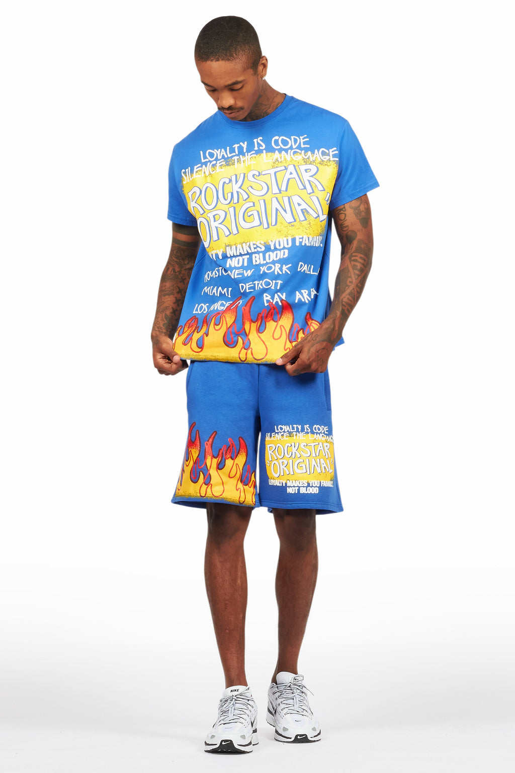 Beno Royal Blue Graphic T-Shirt Short Set