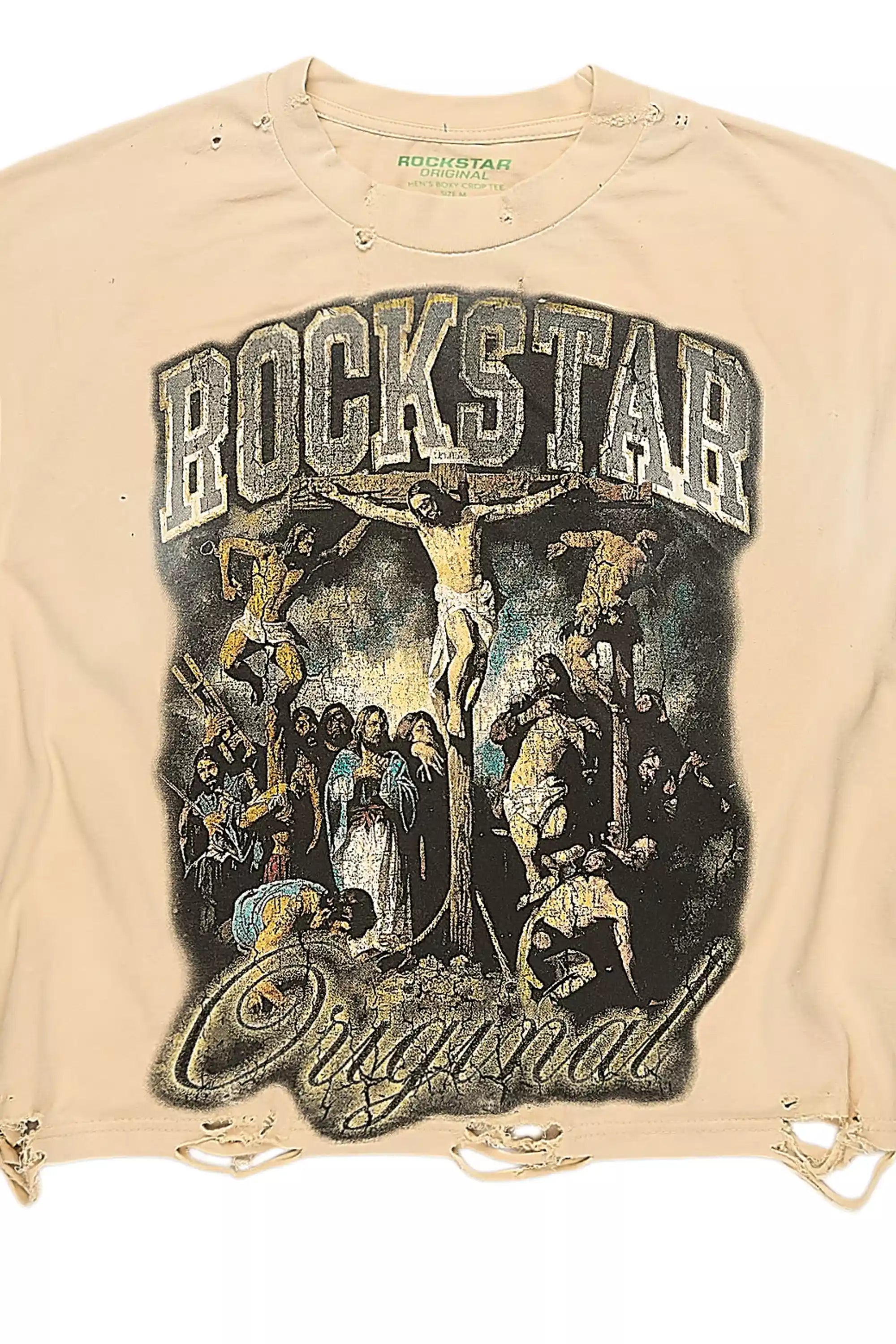 Waller Beige/Blue Boxy Crop T-Shirt