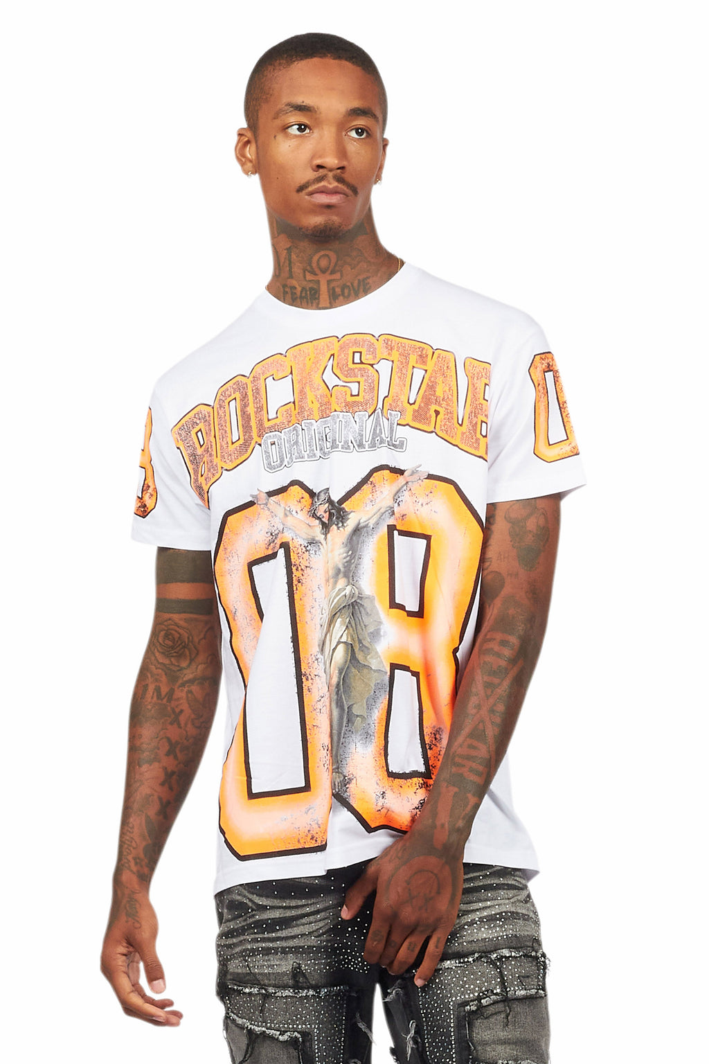 Fields White/Orange Oversized Graphic T-Shirt