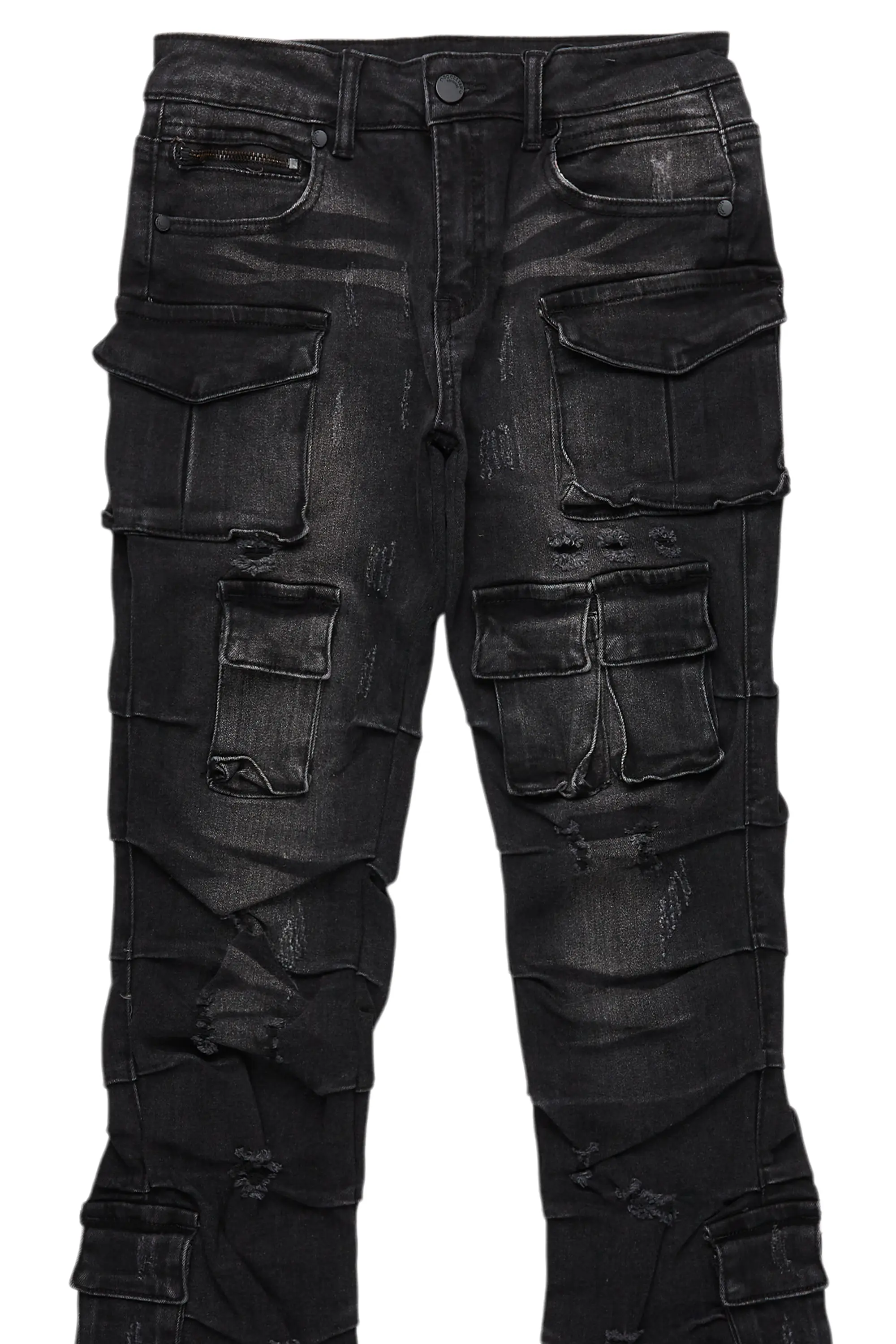 Boys Gentry Dark Grey Stacked Flare Jean