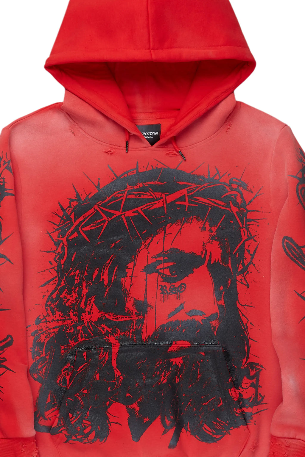 Bedros Red Graphic Distressed Hoodie