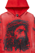 Bedros Red Graphic Distressed Hoodie