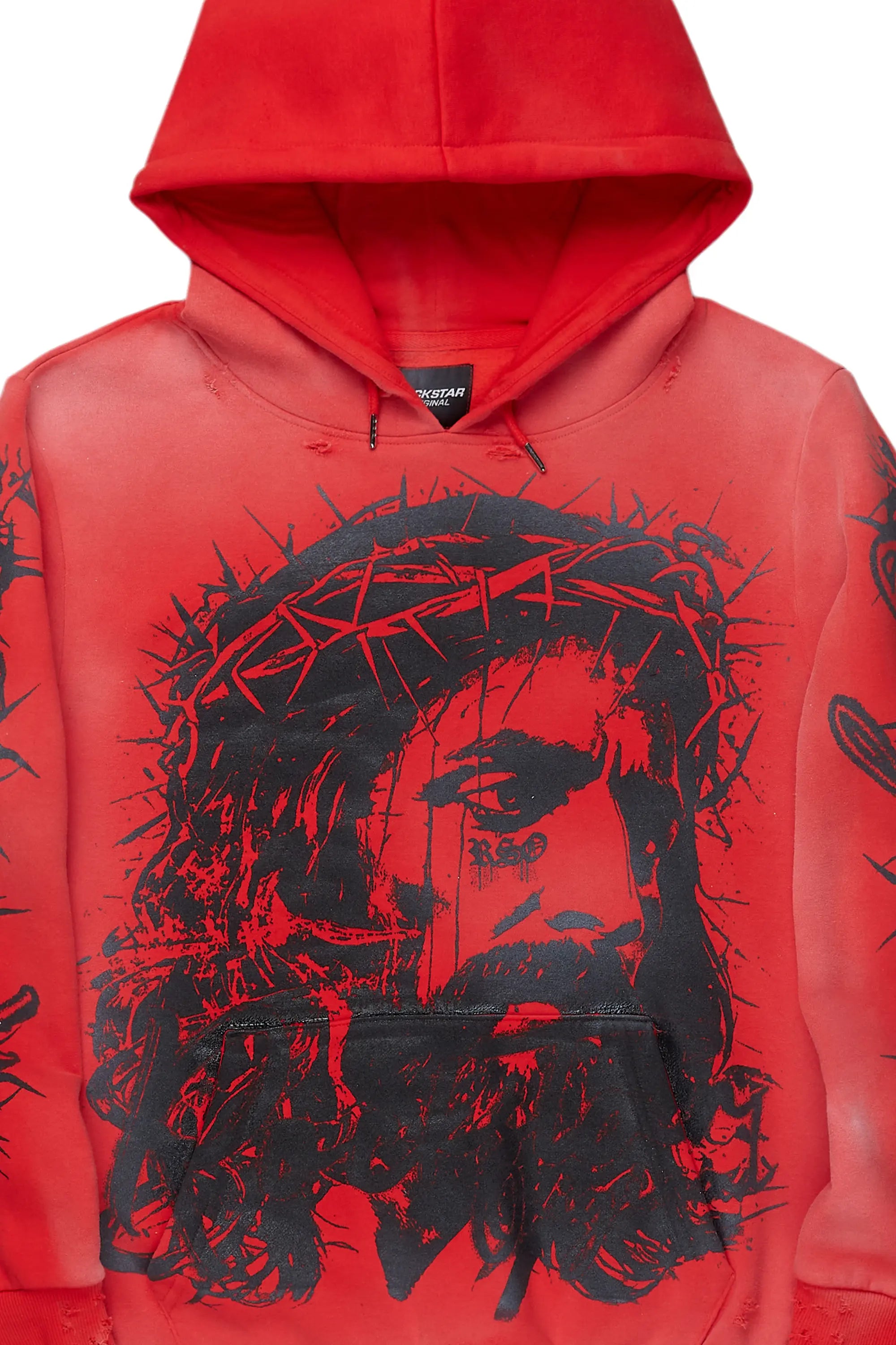 Bedros Red Graphic Distressed Hoodie