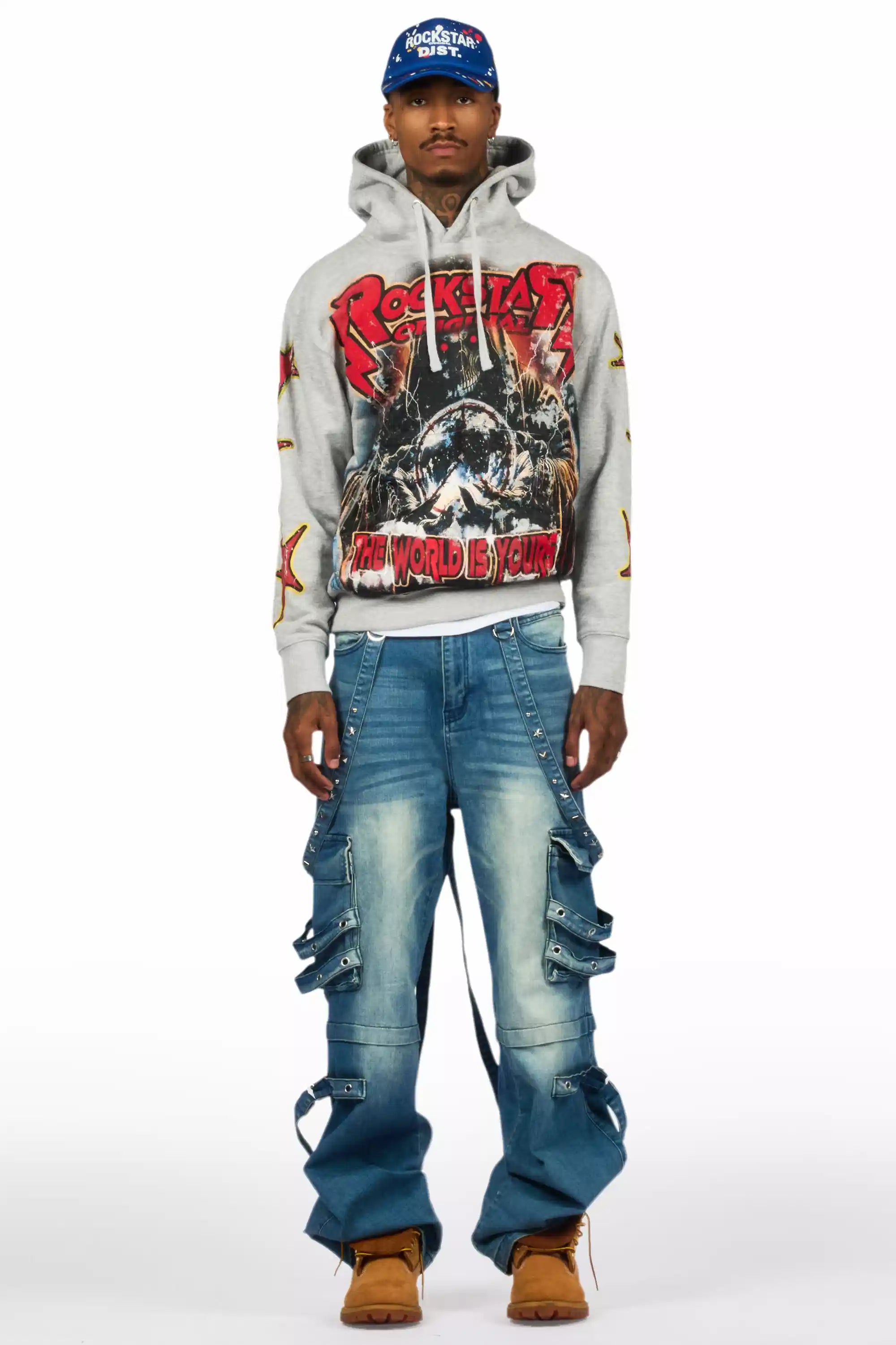 Lucian Heather Grey/Red Graphic Hoodie