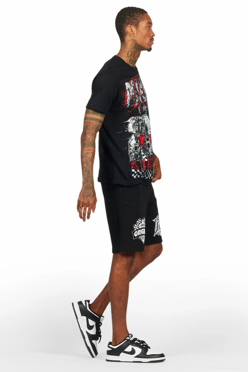 Racing Grung Black Graphic T-Shirt Short Set