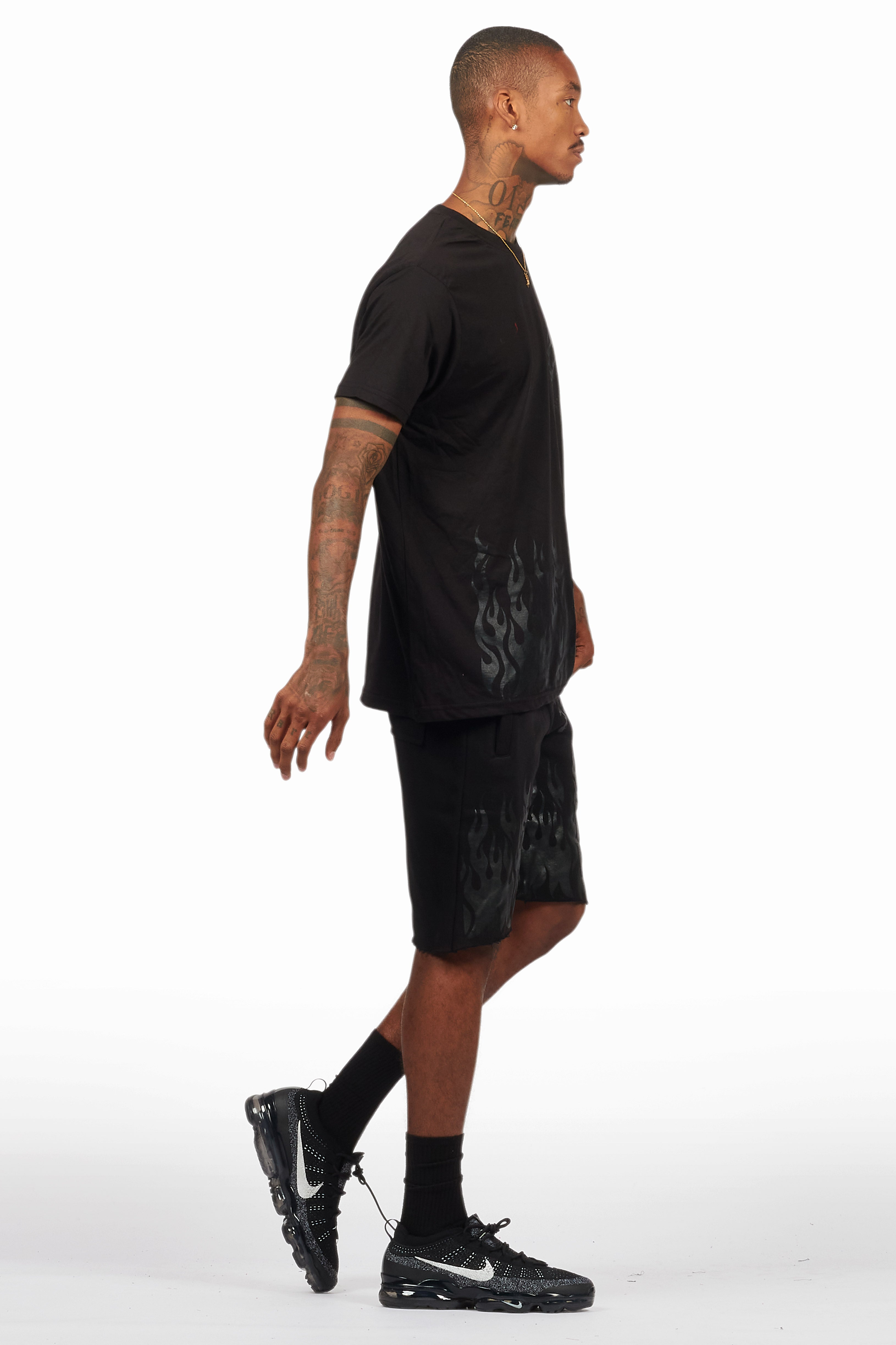 Bubble Black T-Shirt/Raw Edge Short Set