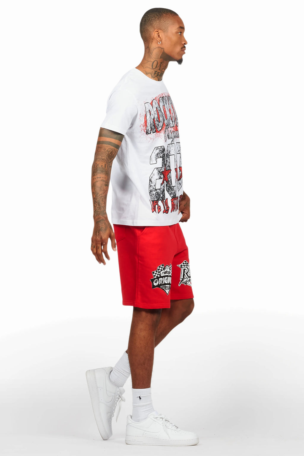 Racing Grung White/Red Graphic T-Shirt Short Set