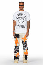 Calais Beige/Orange Patchwork Stacked Flare Jean