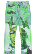 Boys Savier Blue/Green Roller Paint Stacked Flare Jean