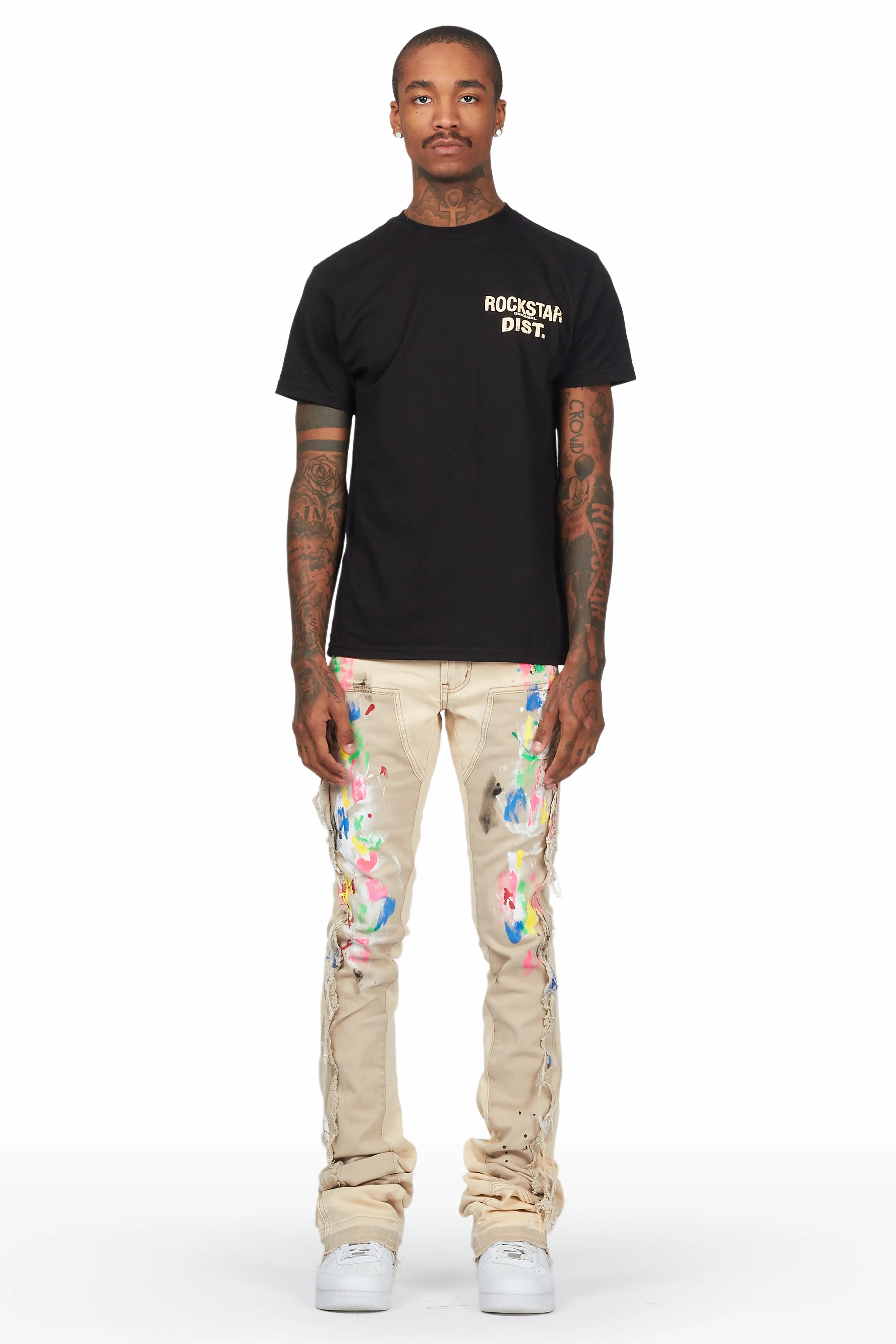 Daan Beige Painter Super Stacked Flare Jean