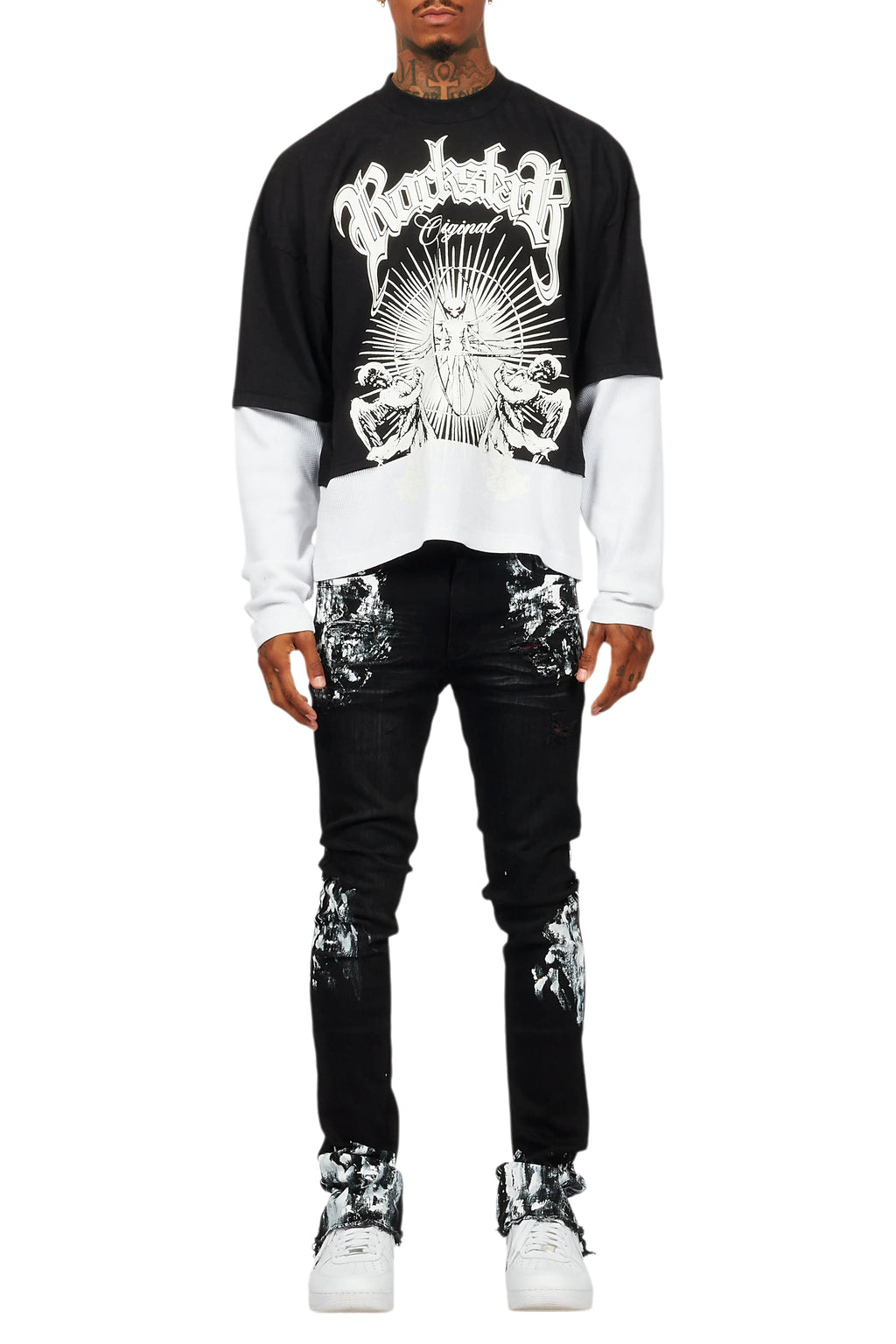 Kodak Black/White Painter Stacked Flare Jean