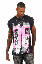 Grill Black/Pink Graphic Muscle T-Shirt