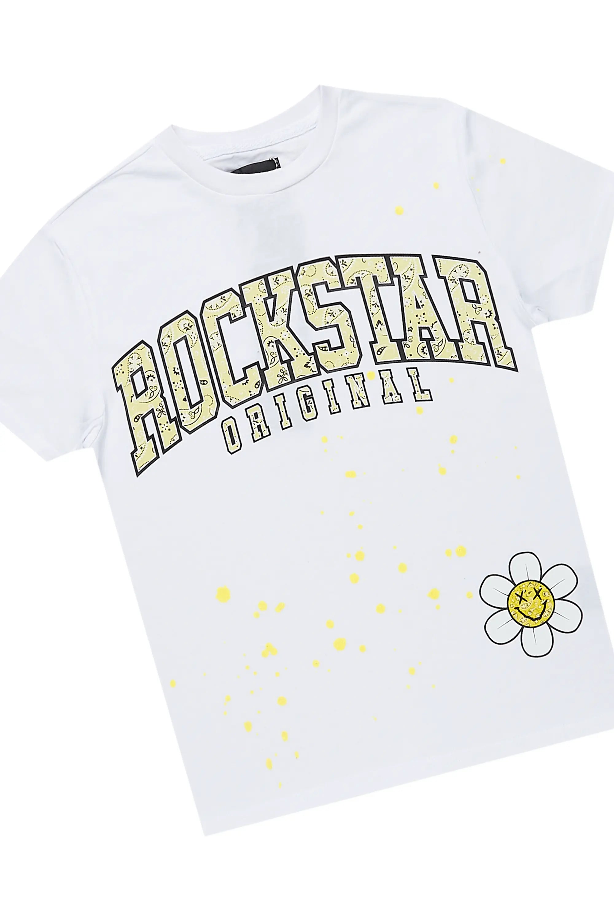 Girls Indie White/Blue T-Shirt/Stacked Flare Jean Set