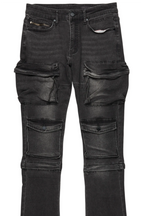 Jan Black Stacked Flare Cargo Jean