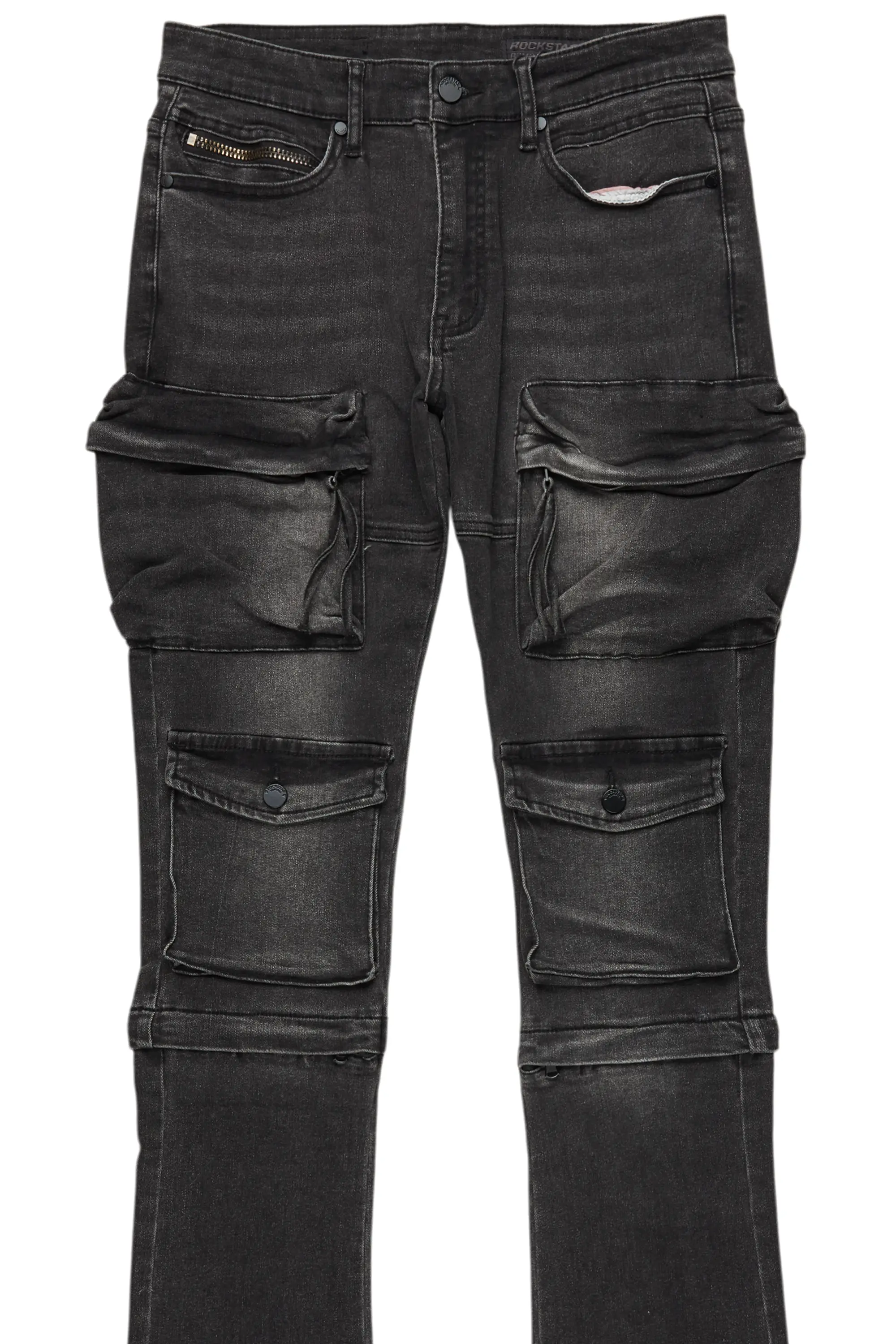 Jan Black Stacked Flare Cargo Jean