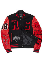 Leslee Black/Red Oversized Varsity Jacket