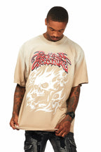 Tabby Beige Oversized Graphic T-Shirt