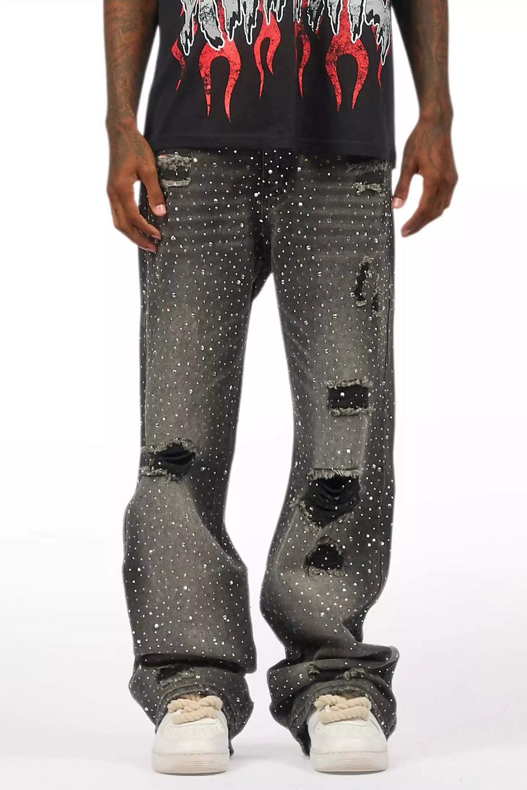 Discolite Rhinestone Grey Baggy Jean