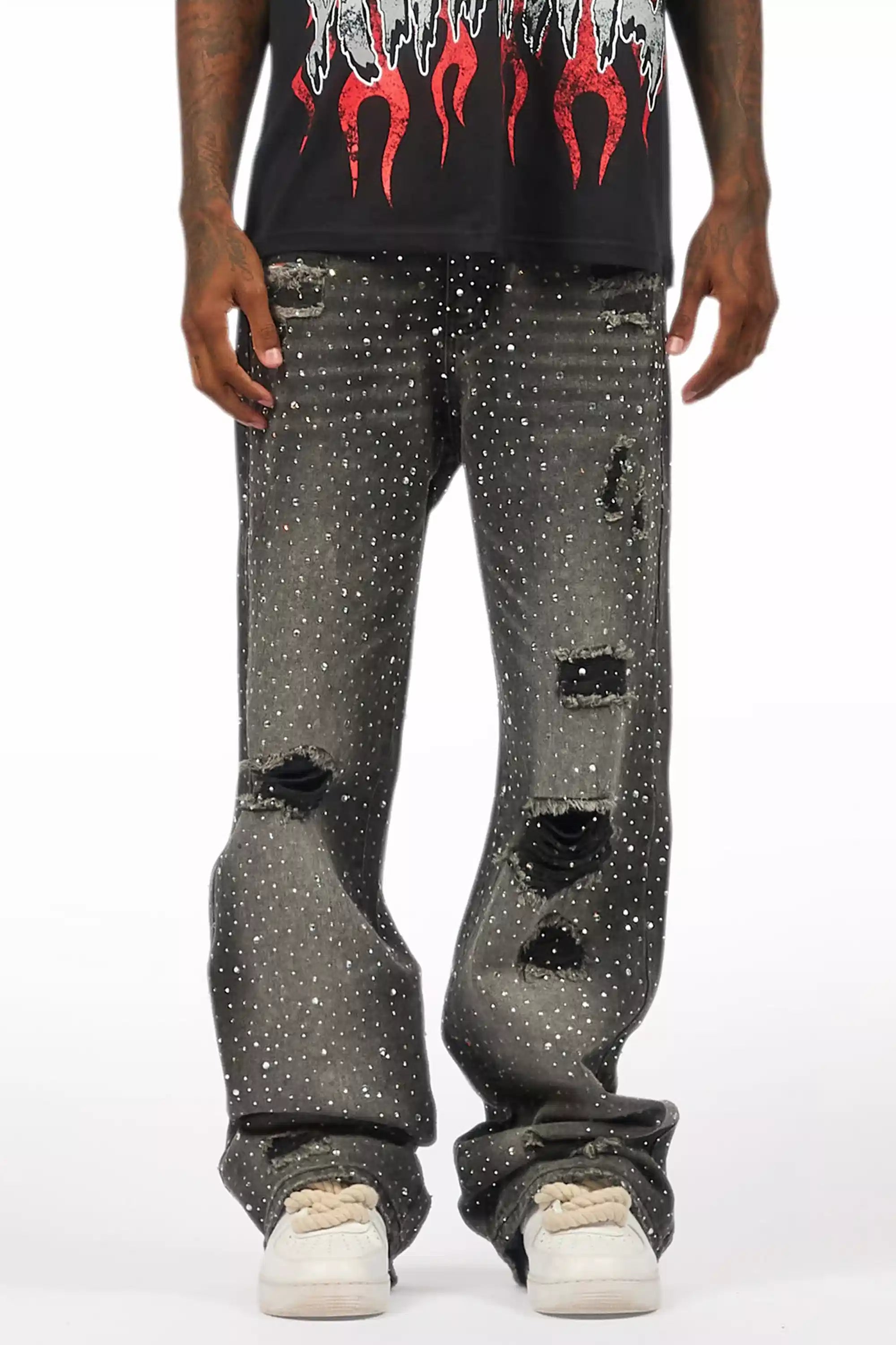 Discolite Rhinestone Grey Baggy Jean