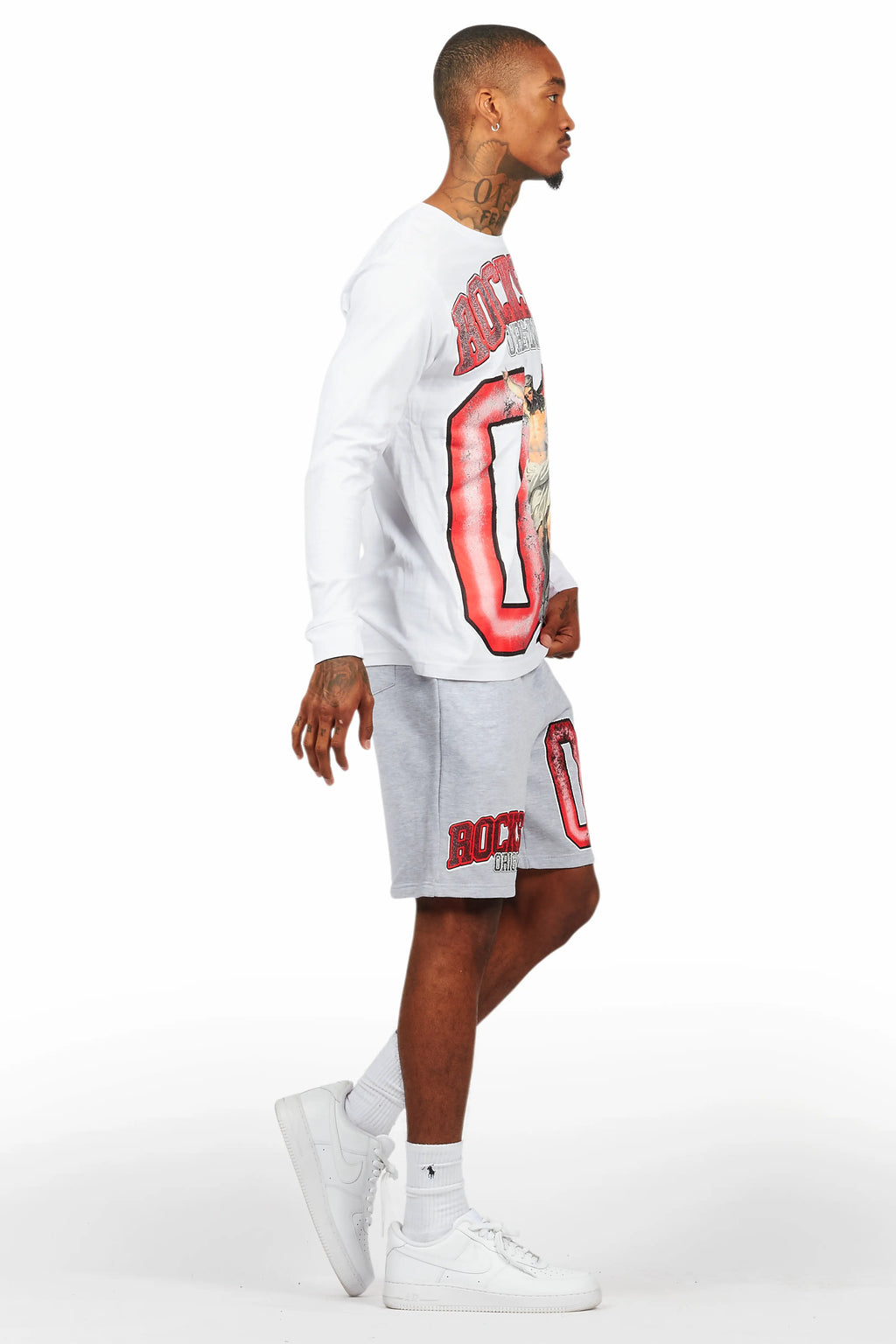 Fields White/Grey Long Sleeve T-Shirt Short Set