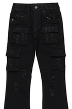 Boys Sterling Black Fringe Stacked Flared Cargo Jean
