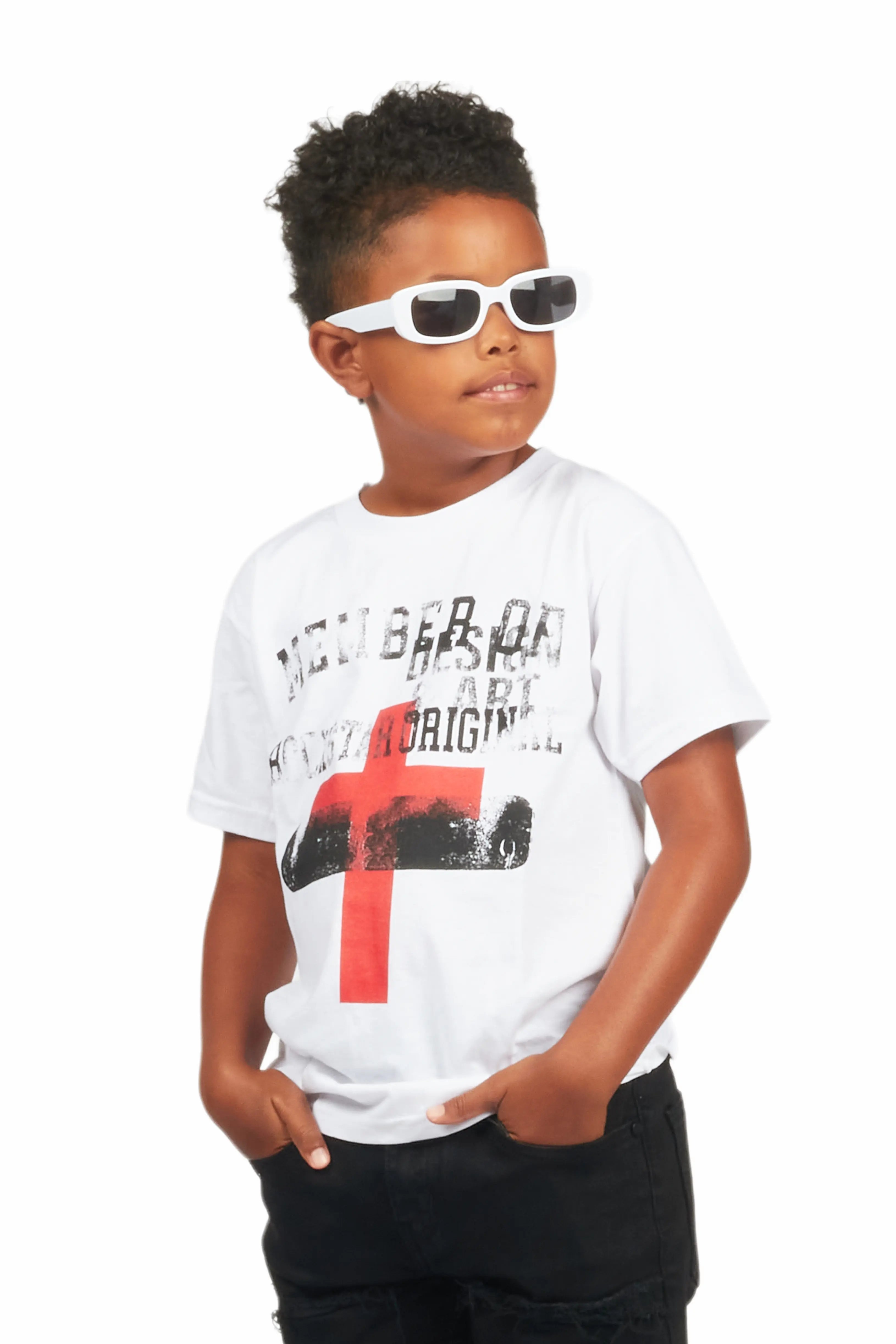 Boys Alaric White/Red Graphic T-Shirt