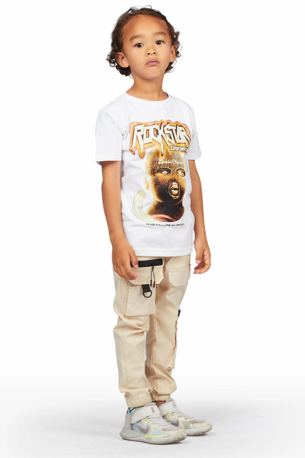 Boys Yuuki White/Beige T-Shirt Cargo Pant Set