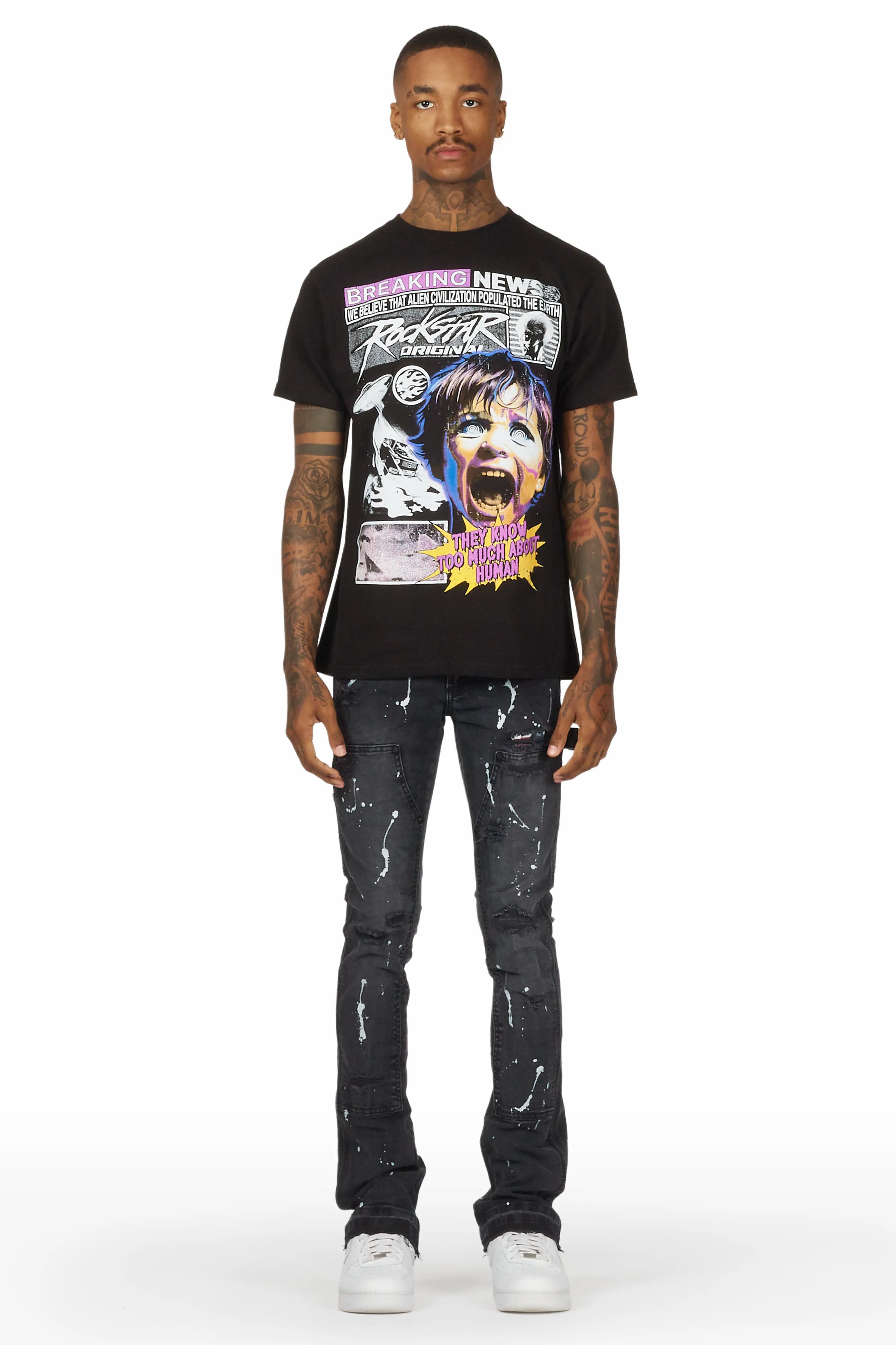 Thorton Black Stacked Flare Jean