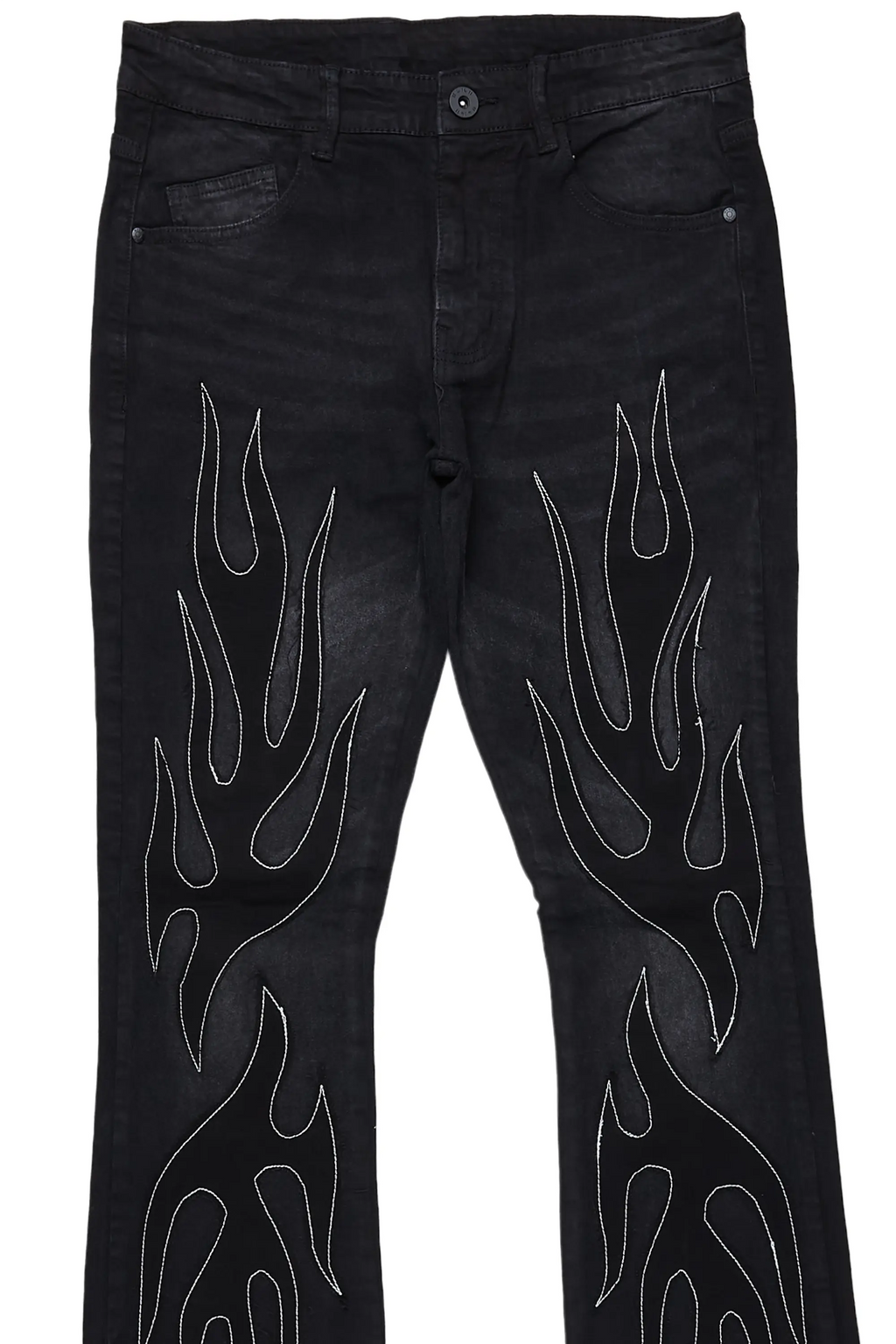 Ebbos Black Flame Patched Skinny Flare Jean