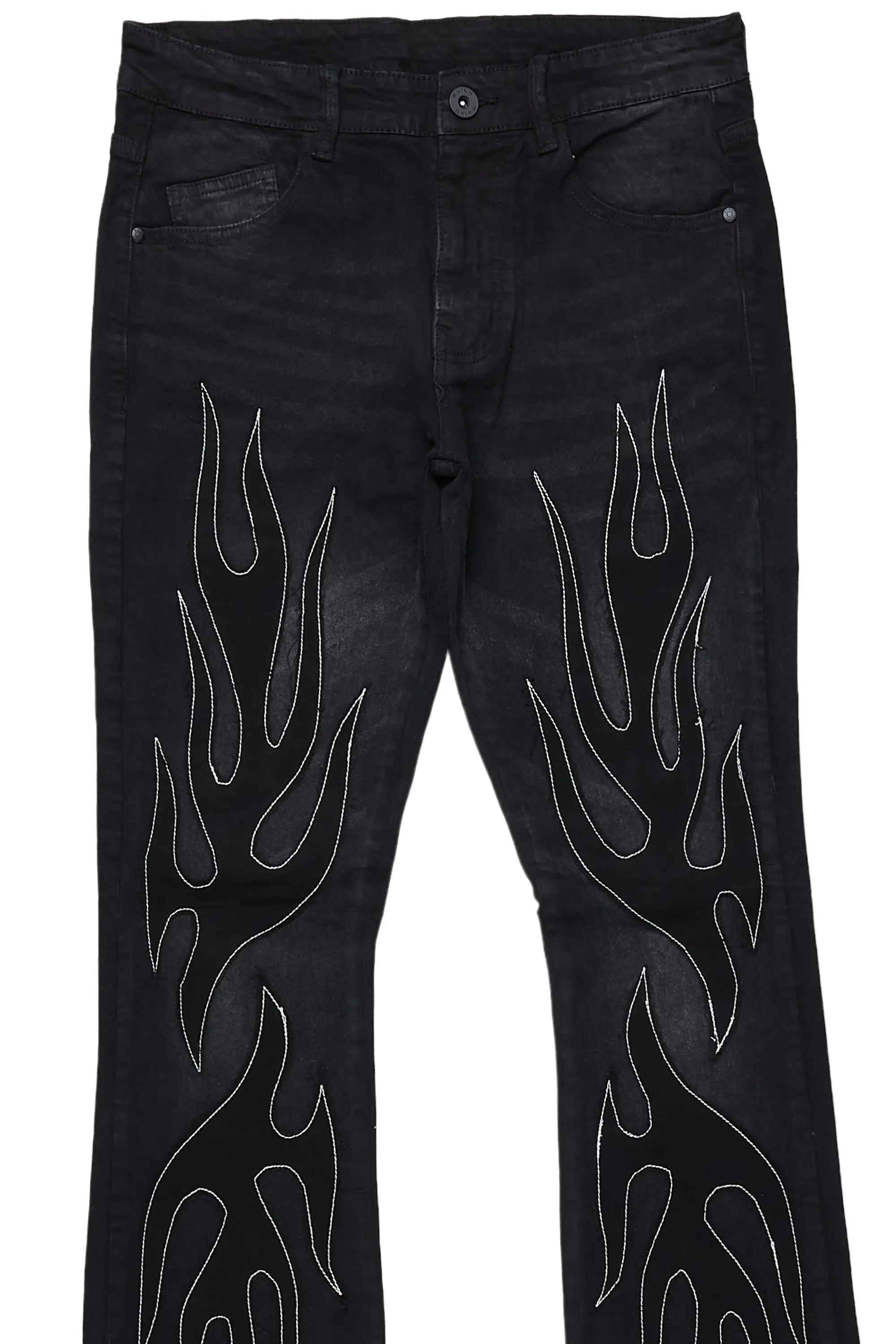 Ebbos Black Flame Patched Skinny Flare Jean