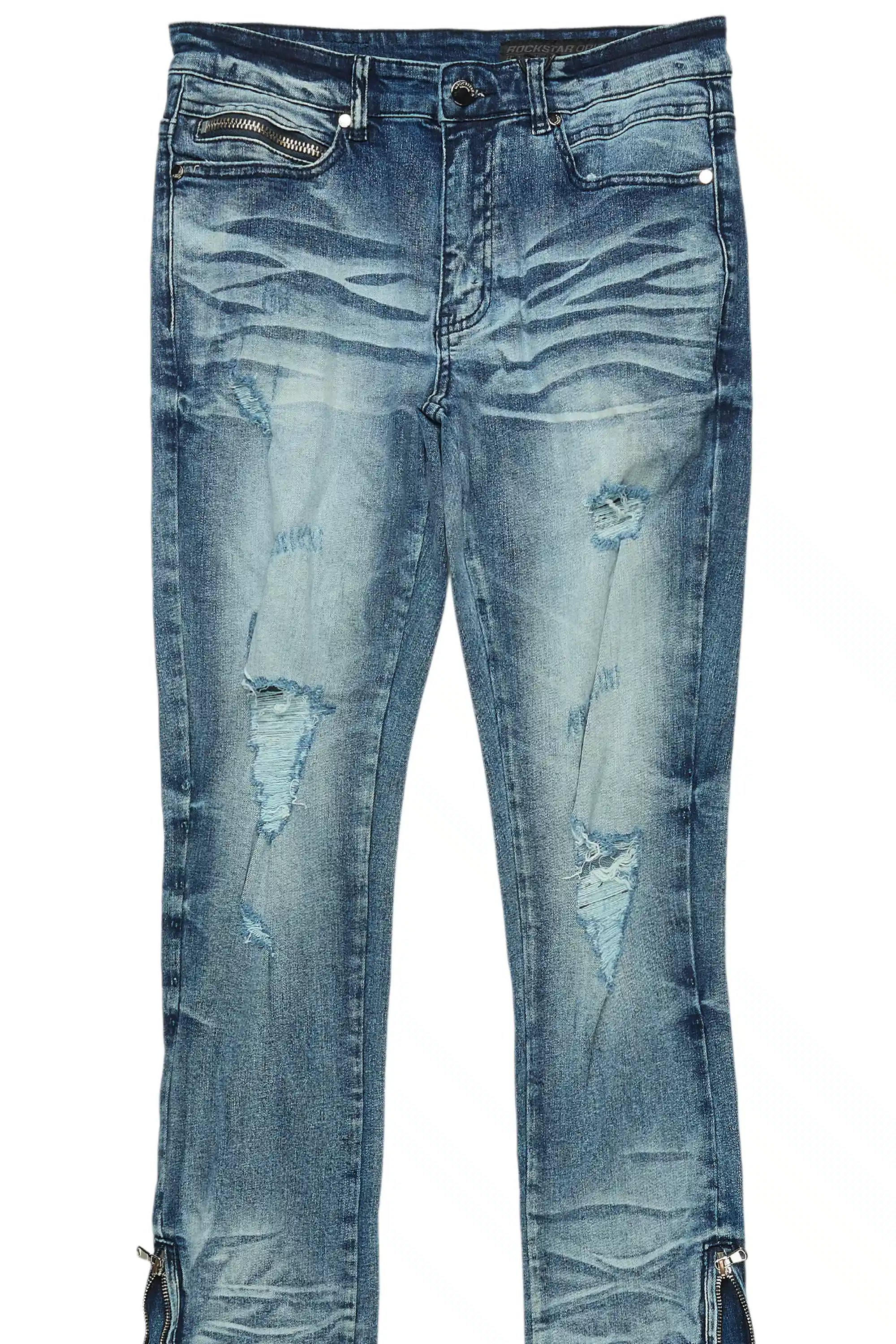 Jaymes Dark Blue Stacked Flare Jean