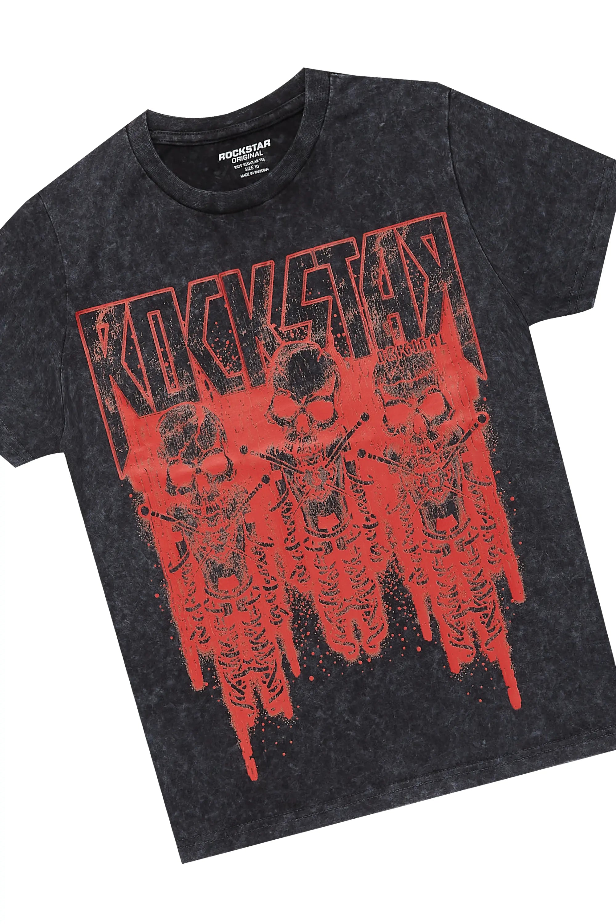 Boys Weston Vintage Black/Grey T-Shirt/Stacked Baggy Flare Pant Set