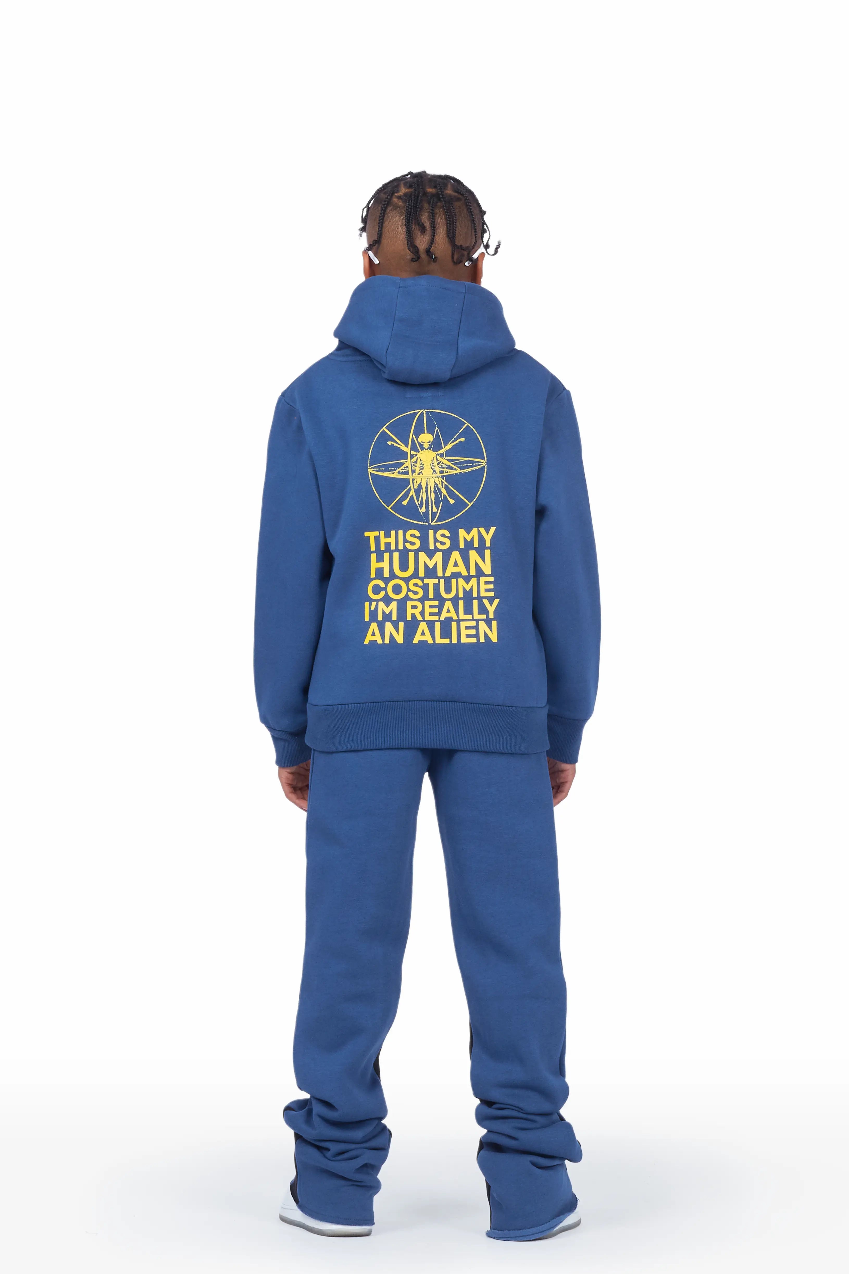 Boys Yarden Navy Hoodie Super Stacked Flare Track Set