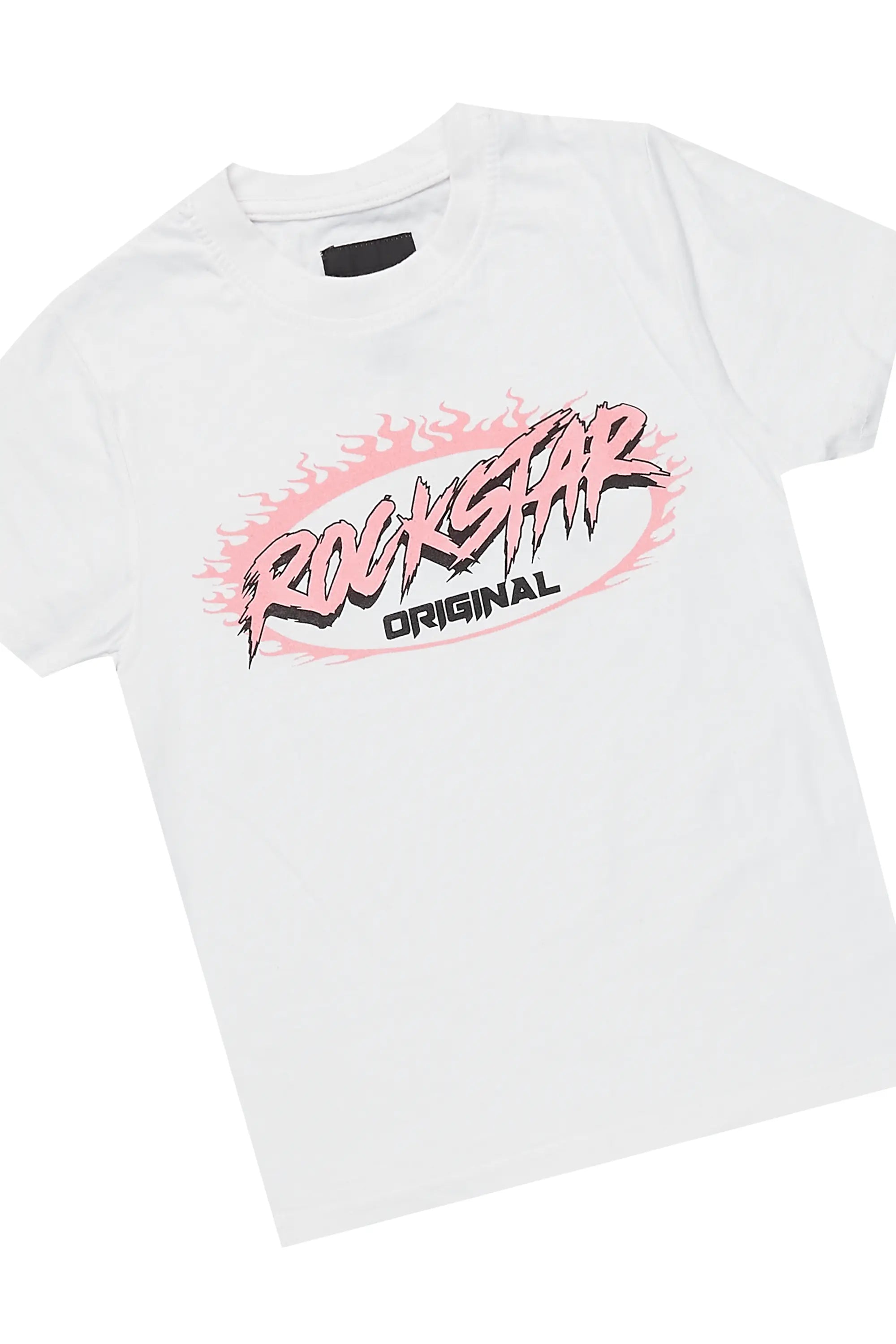 Girls Izzy White/Pink T-Shirt/Stacked Flare Jean Set