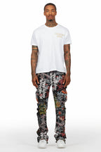 Jari Multi Stacked Tapestry Flare Jean